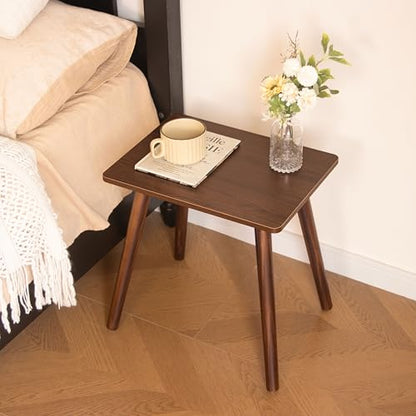 Small Side Table, Mid Century Modern End Tables Living Room, Wood Accent Bed Side Table with Solid Wood for Bedroom, Office, Small Spaces, Walnut Brown - color: Walnut Brown