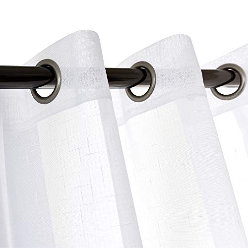 Sheer Curtains Faux Linen Semi Voile Light Filtering Drapes Pair for Bedroom Living Room, Set of 2 Grommet Top Window Curtain Panels (54 x 95 Inch,White) - color: White, size: 54"W x 108"L (Pack of 2)