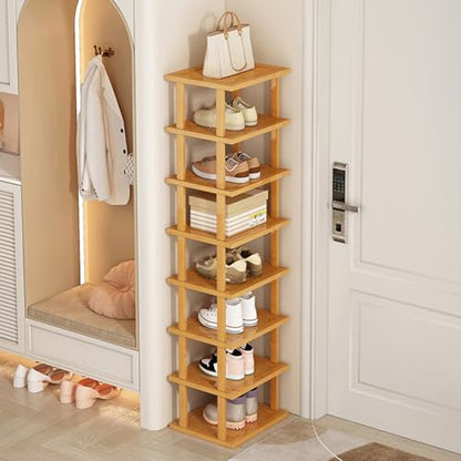 Wood Shoe Rack 5/7/8 Tier - Vertical Shoe Rack for Small Spaces, Tall Narrow Shoe Rack Organizer for Closet Entryway Corner Garage and Bedroom, Skinny Shoe Shelf with Free Stackable DIY (XL) - size: X-Large