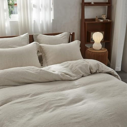 Simple&Opulence 100% Linen Duvet Cover Set with Embroidery Border Washed - 2 Pieces (1 Duvet Cover & 1 Pillow Sham) with Button Closure Soft Breathable Farmhouse - Linen, Twin Size - color: Linen, size: Twin