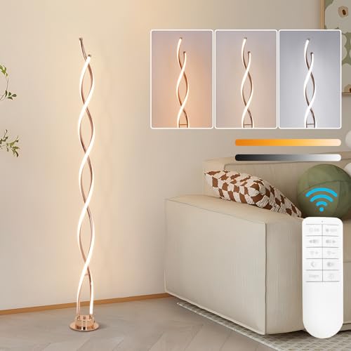 ADISUN 31W Modern Floor Lamp, LED Spiral Floor Lamp for Living Room, 3-Color Dimmable Standing Floor Lamps with Remote Control, 58" Tall Lamp for Bedroom Office Dining Room (Gold) - color: Gold