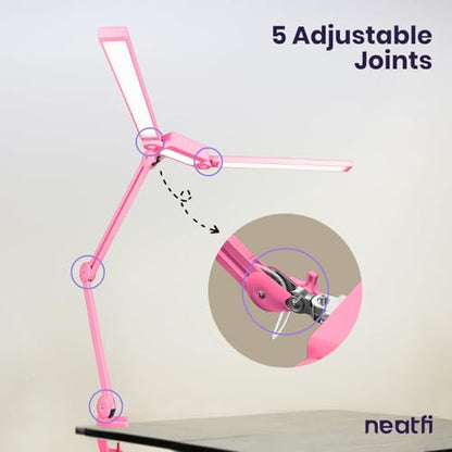 Neatfi Pro LED Desk Lamp | 3,000 Lumens | Dimmable 30W Desk Light | 360 SMD LEDs | CRI 95 | Adjustable Color Temperature | Home, Office, or Workbench (Pink, 41-Inch, CCT with Clamp) - color: Pink