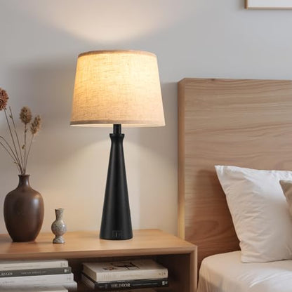 Modern Touch Lamps for Nightstand, 3 Way Dimmable Bedroom Lamp Set of 2 | USB C+A Charging Ports, Black Bedside Lamps for Bedroom, Living Room, End Table, Bed Side, LED Bulb Included - color: E. Black Base-Beige Shade