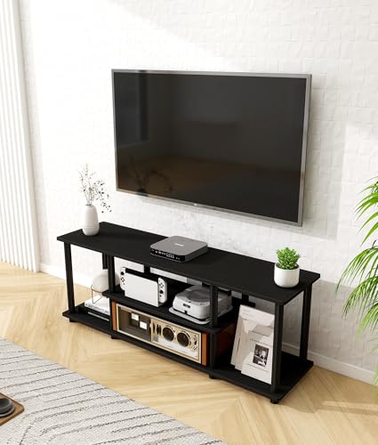 Industrial TV Stand for TVs up to 50 inches, Entertainment Center with Open Storage Shelves, Modern TV Console for Living Room, Black - color: Black