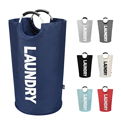 DOKEHOM 90L Large Laundry Basket Bag, Collapsible Tall Hamper, Dark Blue | Freestanding tall washing bin & foldable laundry bag. High-capacity clothes storage basket with durable sturdy handles - color: Dark Blue, size: 90L