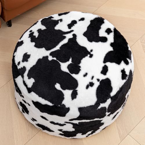 Poofieotto Round Pouf Ottoman 20 x 20 x 14 Inches Black White Cow Print | Ottoman Foot Rest,Foot Stool,Floor Pouf, Coffee Table,Foot Rest for Couch Sofa, Bean Bag Chair for Living Room Bedroom - color: Black White Cow Print