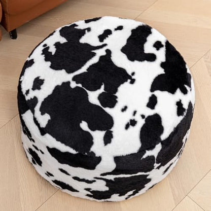 Poofieotto Round Pouf Ottoman 20 x 20 x 14 Inches Black White Cow Print | Ottoman Foot Rest,Foot Stool,Floor Pouf, Coffee Table,Foot Rest for Couch Sofa, Bean Bag Chair for Living Room Bedroom - color: Black White Cow Print