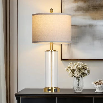 Ruzectt 26" Glass Table Lamp Single, 3-Way Dimmable Touch Control Living Room Lamp with USB C+A Ports & AC Outlet, Modern Bedside Lamps, Bedroom Lamps for Nightstand Side End Table Desk, Gold-1PK - color: Gold-1PK
