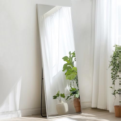 48x16 inch Floor Length Mirror, Silver Wall Mirror Full Length | Nickel Brushed Metal Frame, No Distortion, Silver Full Length Mirror for Bedroom, Living Room, Entryway, Bathroom, Nursery - color: Silver, size: 48"L x 16"W