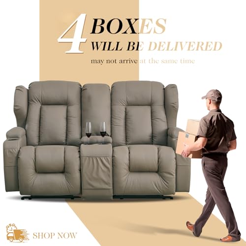 Loveseat Recliner Sofa,RV Wall Hugger Recliners with Console,Reclining Loveseat Sofa Recliner with Cup Holders/Lumbar Pillows for Small Spaces,RV Furniture (Khaki,66" 2-Seater) - color: Khaki, size: 66" 2-Seater