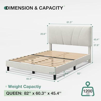 Novilla Queen Bed Frame, Queen Size Bed Frame with Wooden Slats Support, Velvet Upholstered Headboard, No Box Spring Needed, Heavy Duty Feet, Easy Assembly, White Velvet - color: White Velvet, size: Queen