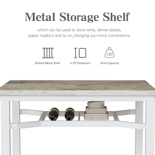 Hooseng 3 Piece Dining Table Set for 2, Small Wooden Kitchen Table with Storage, Farmhouse Square Dinette Set for Dining Room, Breakfast Nook, Apartment, Small Space - color: Grey