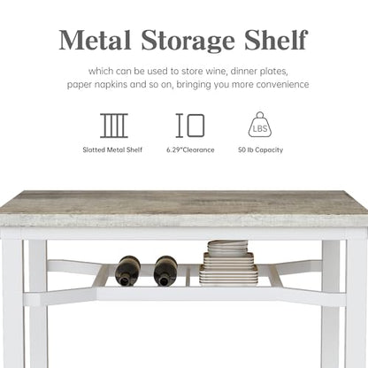 Hooseng 3 Piece Dining Table Set for 2, Small Wooden Kitchen Table with Storage, Farmhouse Square Dinette Set for Dining Room, Breakfast Nook, Apartment, Small Space - color: Grey
