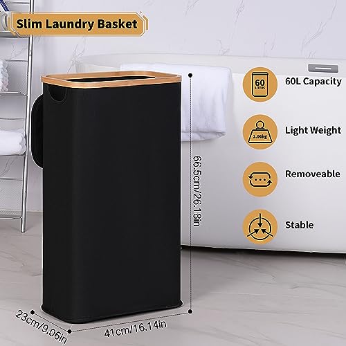 IEGrow Laundry Hamper with Lid,65L Laundry Basket with Mesh Bags,Black | Dirty Clothes Hamper Basket with Bamboo Handle for Clothes Towels - color: Black, size: 65L