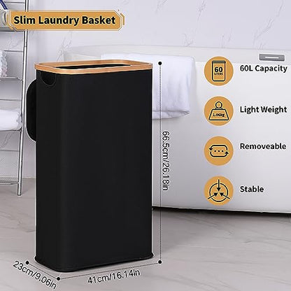 IEGrow Laundry Hamper with Lid,65L Laundry Basket with Mesh Bags,Black | Dirty Clothes Hamper Basket with Bamboo Handle for Clothes Towels - color: Black, size: 65L