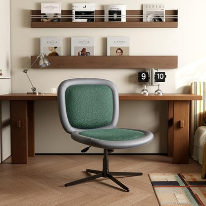 Nordic Armless Ergonomic Office Chair with Wheels, Diamond Tufted PU Leather Computer Chair, Adjustable Height Desk Chair with Solid Wood Back for Small Home Office (No Wheels-Green) - color: No Wheels-green