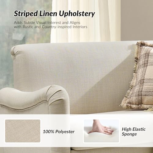 HULALA HOME 50.5" Small Loveseat Sofa, 2 Seater Farmhouse Sofa, Linen | Comfy Upholstered Couch, with Solid Wood Spindle Legs and Rolled Wide Armrests, Loveseat Couch for Living Room Bedroom - color: Linen, size: 2-Seater Loveseat