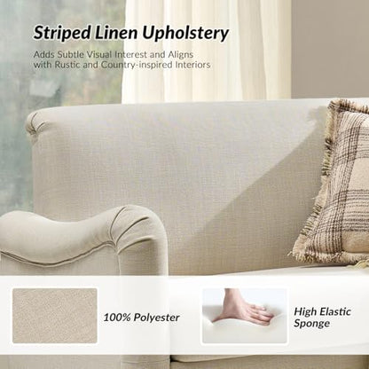 HULALA HOME 50.5" Small Loveseat Sofa, 2 Seater Farmhouse Sofa, Linen | Comfy Upholstered Couch, with Solid Wood Spindle Legs and Rolled Wide Armrests, Loveseat Couch for Living Room Bedroom - color: Linen, size: 2-Seater Loveseat