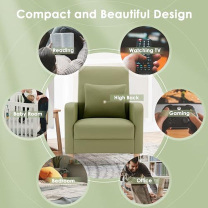 COLAMY Accent Chairs Set of 2, Faux Leather Living Room Chairs with Back Pillow & Solid Wood Legs, Mid-Century Modern Chairs, Comfy Upholstered Armchair for Living Room, Bedroom, Light Green - color: Light Green, size: Set of 2