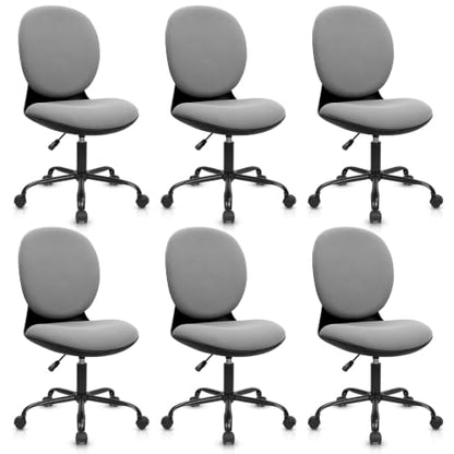 CLATINA Armless Office Desk Chair with Wheels, Ergonomic Tilt Backrest Executive Chairs Adjustable Height Mid Back Swivel Rolling Computer Task Chair for Home Bedroom Study Conference Room, Grey, 6PK - size: 6 Pack
