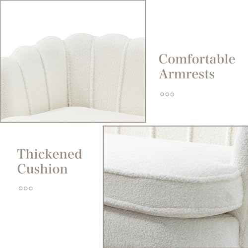 Chifee & Vingol Upholstered Small Loveseat for Small Space with Golden Legs,Ivory - color: Boucle-ivory