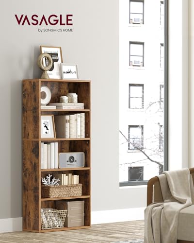 VASAGLE CUSTOS Collection - Bookshelf, 5-Tier Bookcase, Book Shelf, Open Storage Shelf, 9.4 x 23.6 x 52.5 Inches, for Living Room, Home Office, Dining Room, Rustic Brown ULBC165X01 - color: Rustic Brown, size: 5 Tiers (23.6"W), style: 1 Pack