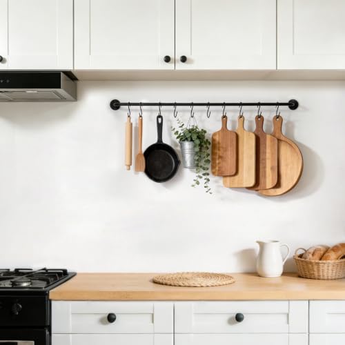 Mkono Wall Mounted Mug Holder, Coffee Cup Hanger Rack with 10 Hooks, 1 Pack | Kitchen Rod, Space Saving, Easy Assembly, Wall & Under Cabinet, Durable Metal, Kitchen Dining Bar Organizer, Multi-Function - size: Large