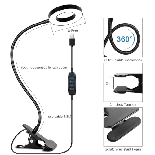 Woputne Desk Lamps Clip on Reading Light for Bed Home Office Craft (Black) | With 5V 2A Adapter, 10 Dimmable Brightness 3 Modes, Flexible Neck Light Desk Lamps for Home Office Headboard - size: Black-1 Piece-Standard-With Adapter