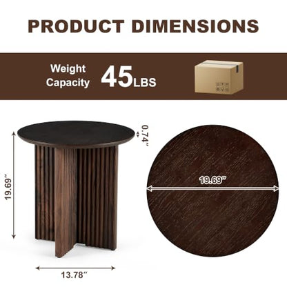 Round Fluted End Table, 19" Side Table, Modern Bedside Table, Mid-Century Modern Nightstand,Easy Assembly, for Small Spaces, Living Room, Bedroom, Walnut - color: Walnut, size: 19" Cross-leg Table