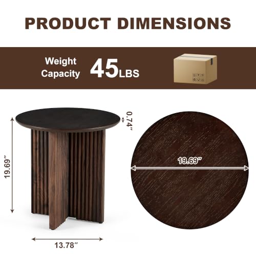 Round Fluted End Table, 19" Side Table, Modern Bedside Table, Mid-Century Modern Nightstand,Easy Assembly, for Small Spaces, Living Room, Bedroom, Walnut - color: Walnut, size: 19" Cross-leg Table