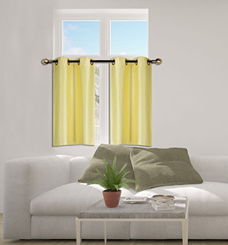 Elegant Home 2 Panels Tiers Grommets Small Window Treatment Curtain Faux Silk Insulated Blackout Drape Short Panel 28" W X 36" L Each for Kitchen Bathroom or Any Small Window # D24 (Yellow) - color: Yellow