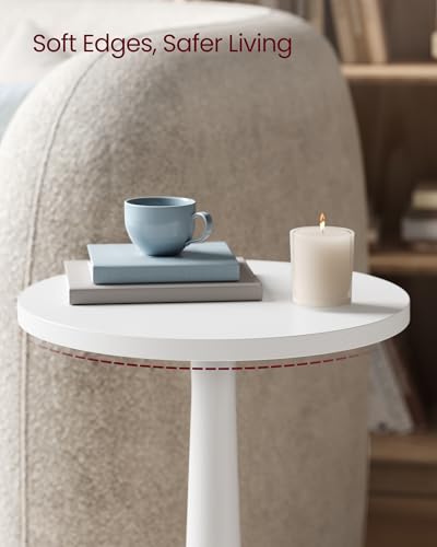 VASAGLE Round Side Table, Small Drink End Table, Solid Wood Leg | Accent Nightstand, Mid-Century Modern, for Living Room Bedroom, Cloud White, MARIEL Collection, ULET293WB02S - color: Cloud White, size: Round