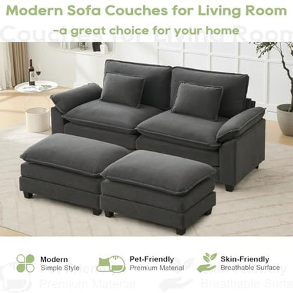 86" Modular Sectional Sofa, Comfy Deep Cloud Couch with Ottoman | Couches for Living Room, Sofa Bed, Modular Couch, Deep and Wide Seat, Velvet Sofa Sleeper with Throw Pillows, Blue Grey - color: Blue Gray, size: 86 Inch 4