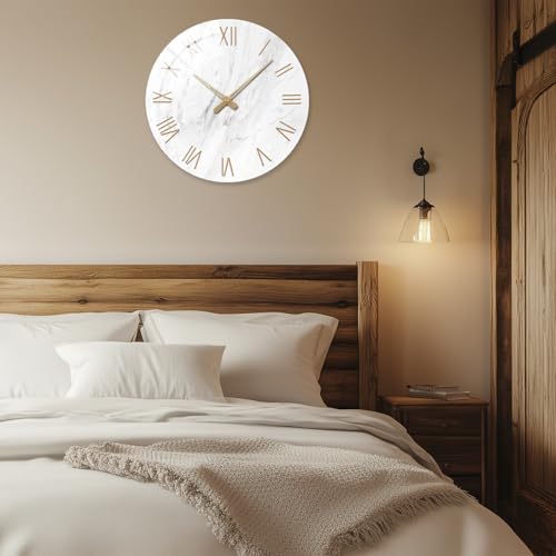 Large Marble Wall Clocks Battery Operated 20 Inch | Modern Analog Glass Wall Clocks for Living Room Office Dinning Room Silent Non Ticking Wall Clock - color: White, size: 20 Inch