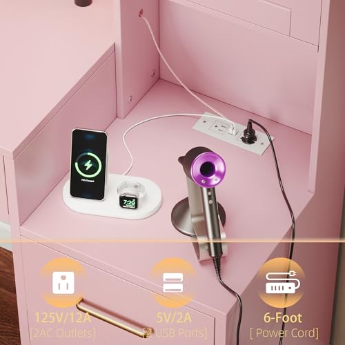 TOKSOM Large Pink Vanity Desk with Mirror and Charging Station, Makeup Desk with 8 Drawers, 2 Cabinets and Lots Storage, Dressing Table Vanity Set for Girls 58.3 inch - size: 58.3 inch, style: Modern Pink
