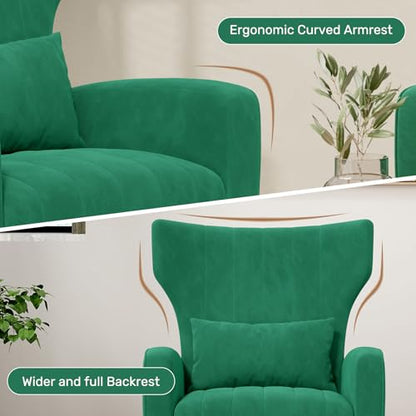Nebuaegis Velvet Accent Chair Set of 2Wingback for Living Room, High Back Arm Chair with Golden Legs Lumbar Pillow, Upholstered Single Sofa Bedroom Green - color: Green, size: Set of 2