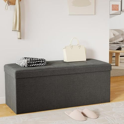 43.5" Folding Storage Ottoman Bench,Rectangle Foot Rest Stool for Living Room and Bedroom Holds 660 lbs,Dark Gray - color: Drak Gray-43.5"