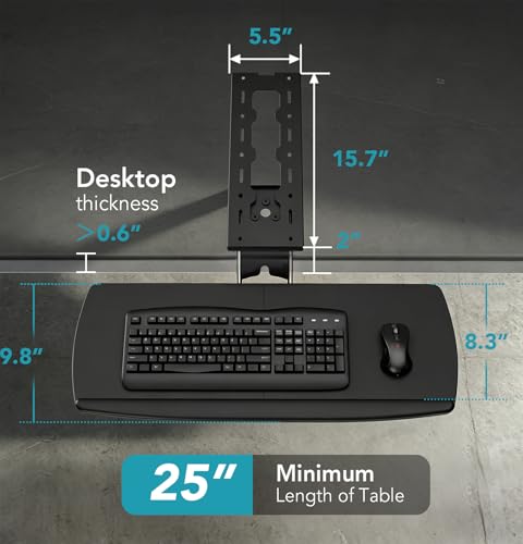 Keyboard Tray Under Desk with Storage Drawer, Height Adjustable Keyboard Tray Slide Out 360° Swivel Tilt, Ergonomic Under Desk Mount Keyboard & Mouse Holder for Gaming Home Office, Black - size: 25” Length