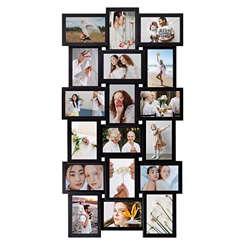J.M.Deco Collage Picture Frames for Wall Decor, 18-Opening Reunion Family Friends Picture Frame Set, 4 x 6 Photo Frames for Living Room, Bedroom, Gallery Wall Hanging, Black - color: Black * 18 Opening