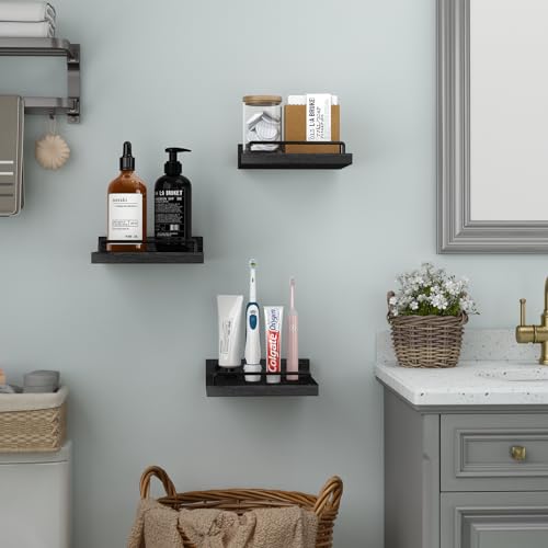 RYOFOBETTO Small Floating Shelf, 6 X 6 Inches Farmhouse Wall Shelves for Living Room, Bedroom, Picture Frames, Plants, Kitchen, Set of 3 (Black) - color: Black, size: 6"