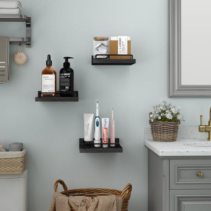 RYOFOBETTO Small Floating Shelf, 6 X 6 Inches Farmhouse Wall Shelves for Living Room, Bedroom, Picture Frames, Plants, Kitchen, Set of 3 (Black) - color: Black, size: 6"