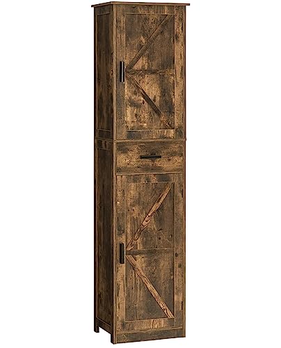TEENFON Tall Bathroom Cabinet, Storage Cabinet with 6 Shelves & Drawer, Bathroom Storage Cabinet with Adjustable Shelves, Tall Cabinet for Living Room, Home Office, Brown - color: Brown