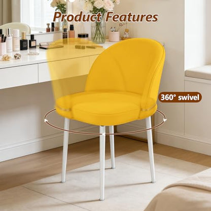 JPBSTO Swivel Vanity Chair No Wheels, Armless Desk Chair with Metal Legs, Accent Dining Chair with Ergonomic Backrest for Bedroom, Office, Dining Room, Yellow - color: Yellow, size: Set of 1