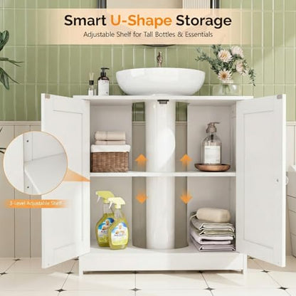 Bonnlo Pedestal Sink Storage Cabinet with 2 Doors Traditional Under Sink Cabinet Bathroom Space Saver Organizer with Adjustable Shelf White 23 5/8" W x 11 7/16" D x 23 5/8" H - color: White