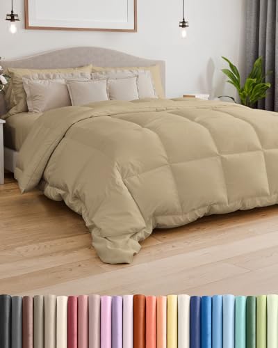 Comforter King Size - Down Alternative Duvet Insert - Beige, 102" x 90" | Soft & Comfy, Quilted White Comforter with Corner Tabs, Box Stitched Down Alternative Bedding for Men, Women, Kids & Teens - color: 06 - Beige, size: King (102" x 90")