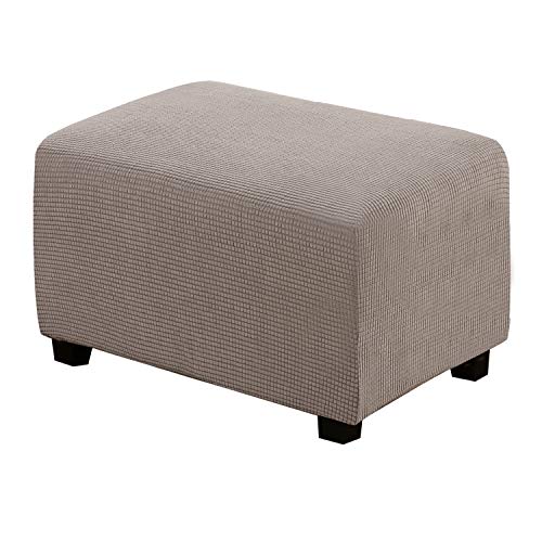H.VERSAILTEX Ottoman Cover Slipcover Rectangle Fit Length 29"-34" Footrest Sofa Slipcovers Stool Cover Footstool Protector Covers Feature Stretch Thick Soft Jacquard Fabric Removable Washable - Taupe - color: Taupe, size: Rectangle-Large