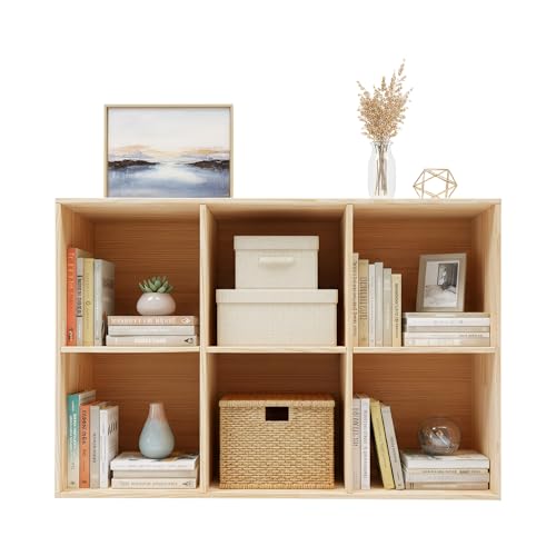 6 Cube Organizer Bookcase, Solid Wood Bookshelf with Back Panel, Floor Standing Open Bookcase, Vertical or Horizontal Storage Shelf for Living Room Office(35.4" L x 11.8" W x 23.6" H) - size: 6-Cube