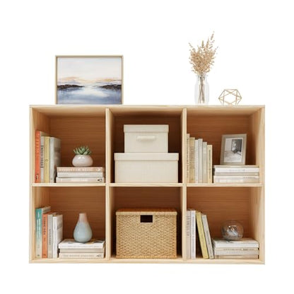 6 Cube Organizer Bookcase, Solid Wood Bookshelf with Back Panel, Floor Standing Open Bookcase, Vertical or Horizontal Storage Shelf for Living Room Office(35.4" L x 11.8" W x 23.6" H) - size: 6-Cube
