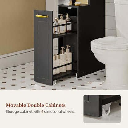 Over The Toilet Storage Cabinet with Pulley Bathroom Storage Cabinet, Space Saver W/Adjustable Shelf & Open Shelf for Bathroom, Restroom, Laundry (Black) - color: Black