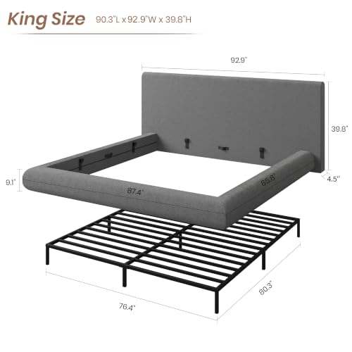 Garvee Cloud Bed Frame King Size with Upholstered Headboard | Modern Cloud Platform Bed King, No Box Spring Needed, Easy Assembly, Soft Plush Fabric, Noise-free, Dark Grey - color: Dark Gray, size: King (U.S. Standard)